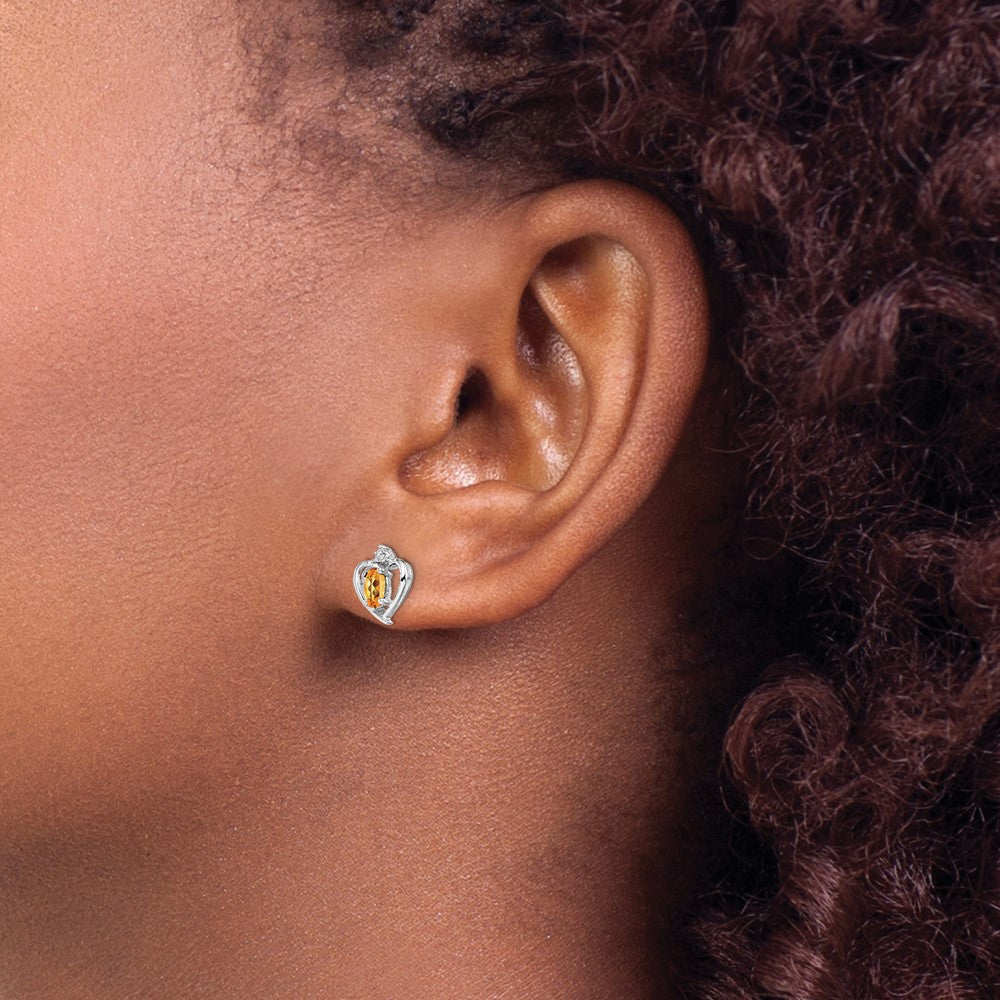 Sterling Silver Rhodium-plated Citrine & Diam. Earrings - 5