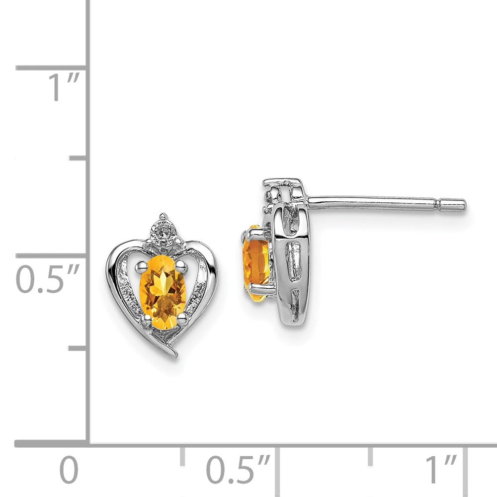 Sterling Silver Rhodium-plated Citrine & Diam. Earrings - 5