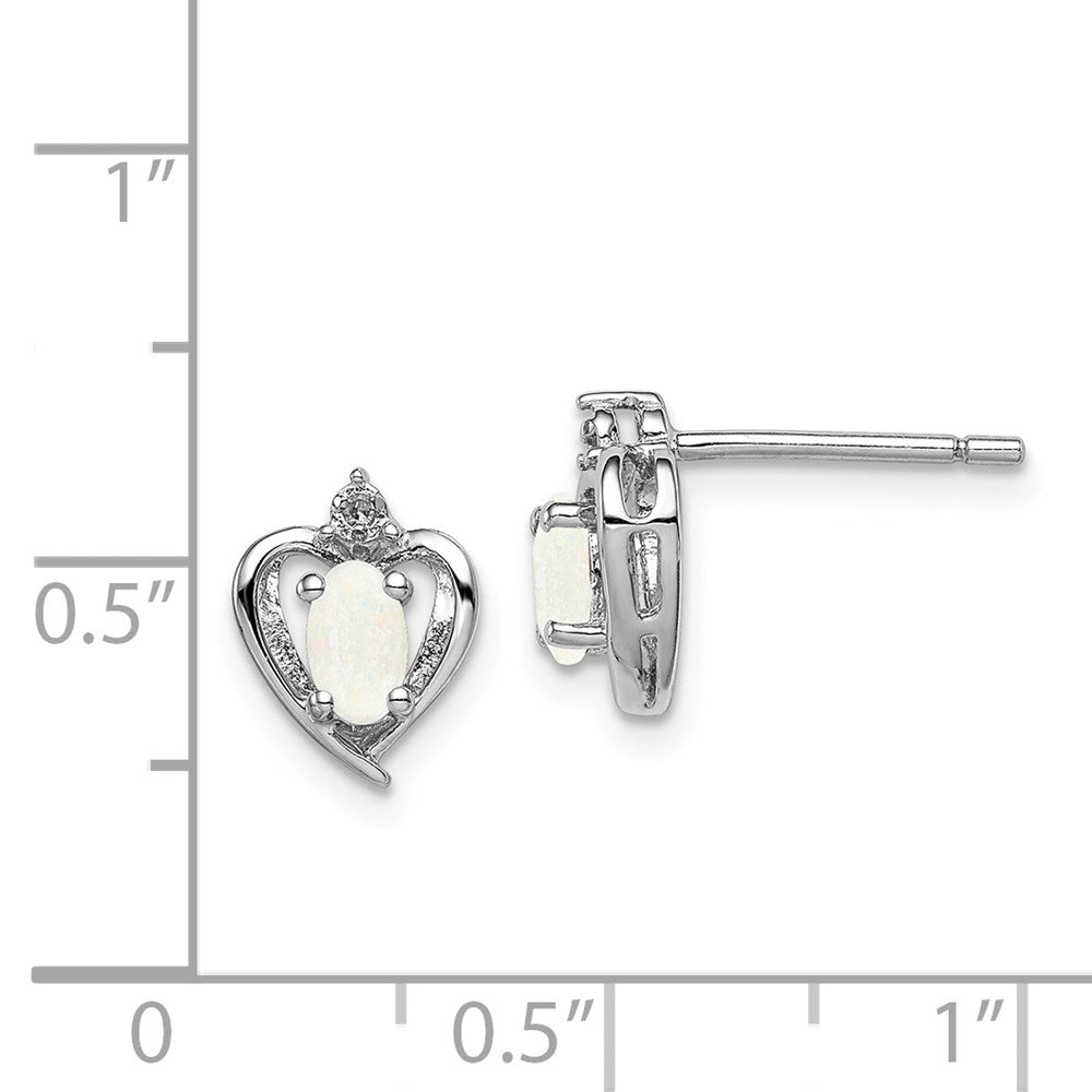 Sterling Silver Rhodium-plated Created Opal & Diam. Earrings - 2