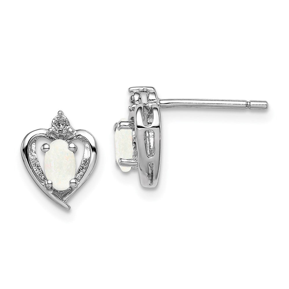 Sterling Silver Rhodium-plated Created Opal & Diam. Earrings - 2