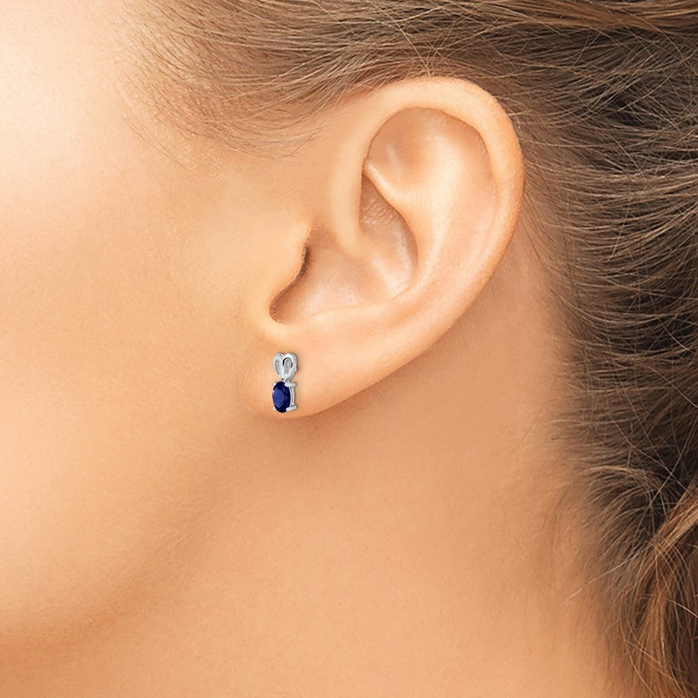 Sterling Silver Rhodium-plated Created Sapphire Earrings - 2