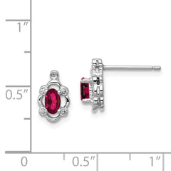 Sterling Silver Rhodium-plated Created Ruby & Diam. Earrings - 3