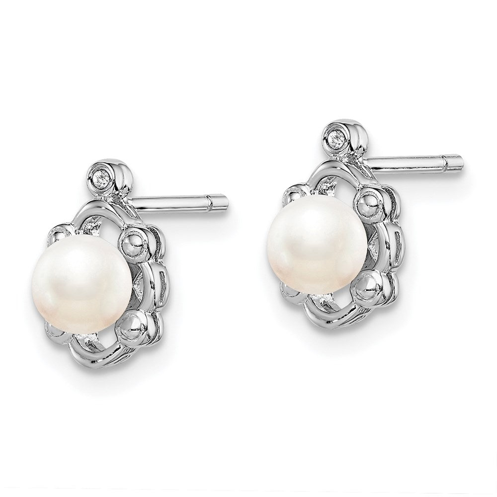 Sterling Silver Rhodium-plated FW Cultured Pearl & Diam. Earrings - 3