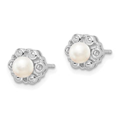 Sterling Silver Rhodium-plated FW Cultured Pearl & Diam. Earrings - 5