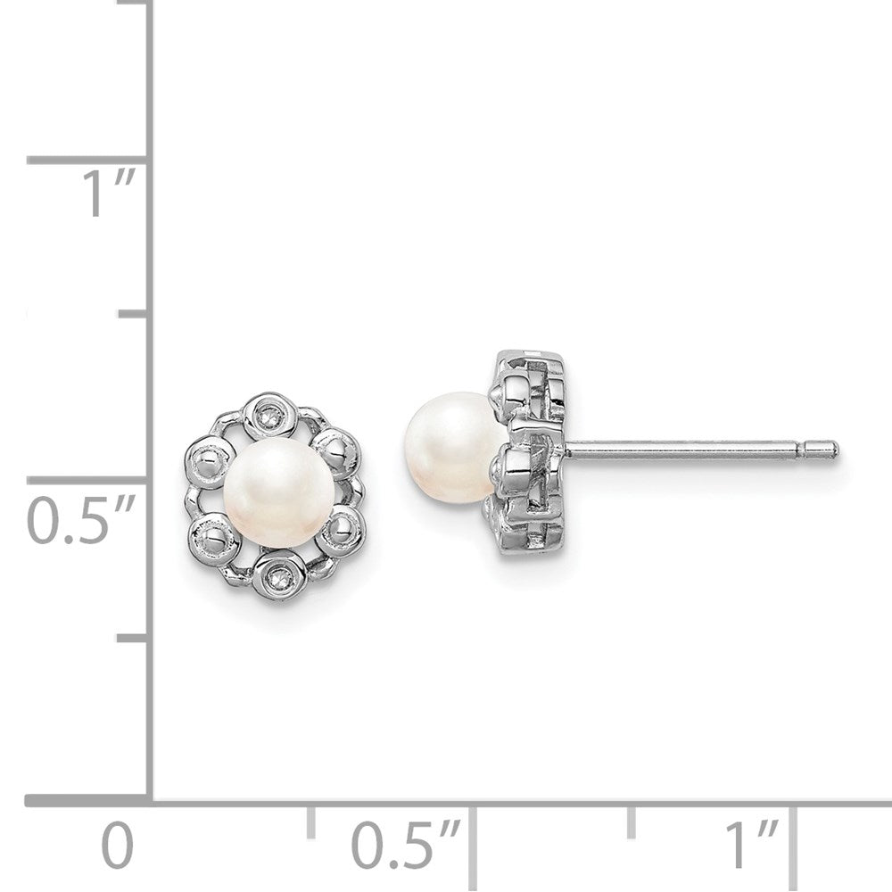 Sterling Silver Rhodium-plated FW Cultured Pearl & Diam. Earrings - 5