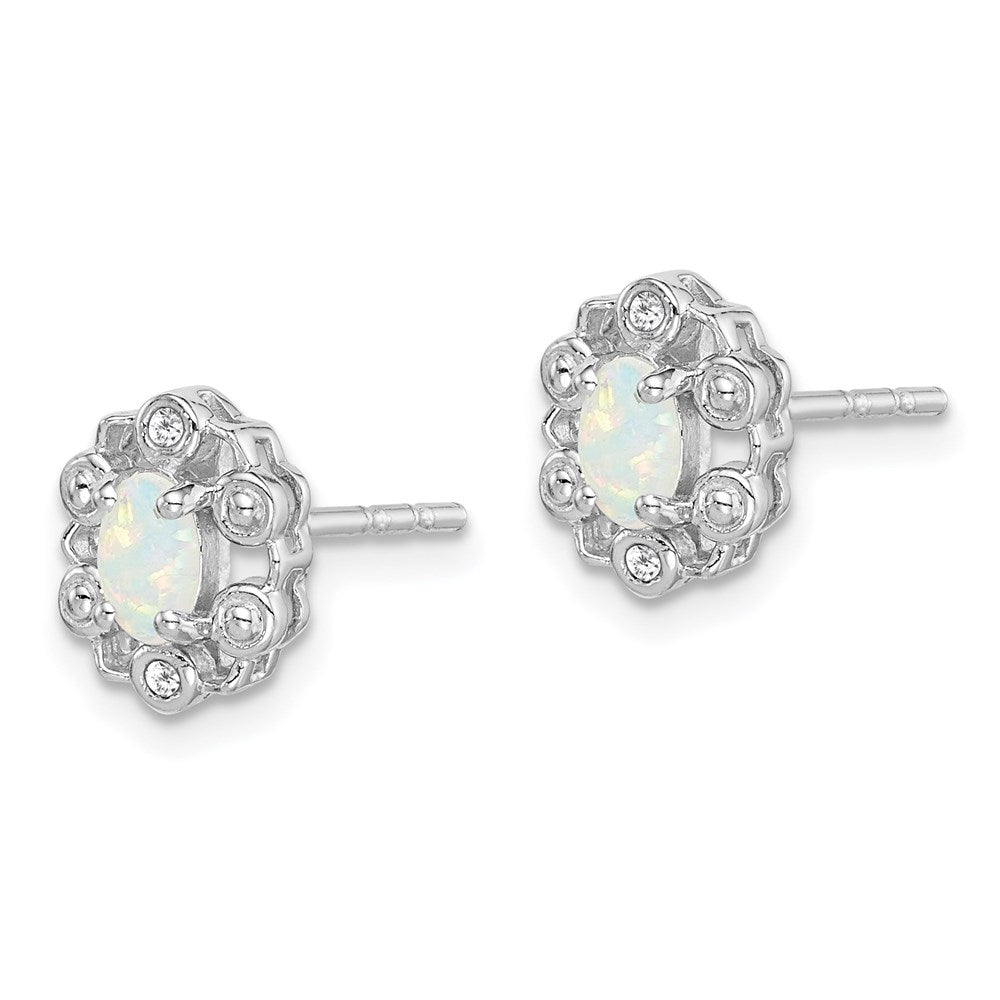 Sterling Silver Rhodium-plated Created Opal & Diam. Earrings - 4
