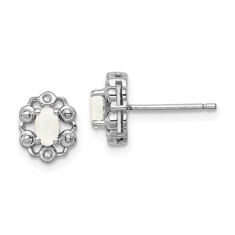 Sterling Silver Rhodium-plated Created Opal & Diam. Earrings - 4