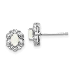 Sterling Silver Rhodium-plated Created Opal & Diam. Earrings - 4