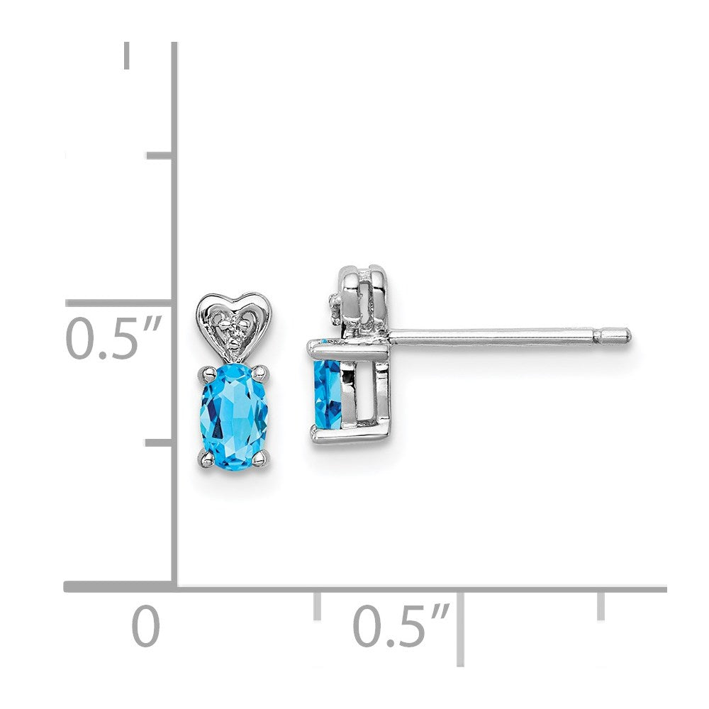 Sterling Silver Rhodium-plated Light Swiss Blue Topaz & Diam. Earrings