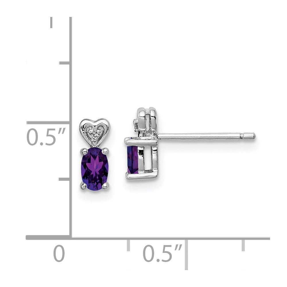 Sterling Silver Rhodium-plated Amethyst & Diam. Earrings - 5