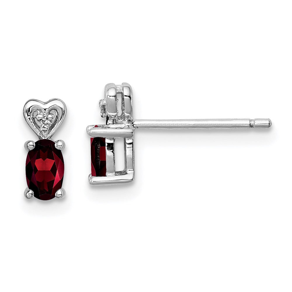 Sterling Silver Rhodium-plated Garnet & Diam. Earrings - 2