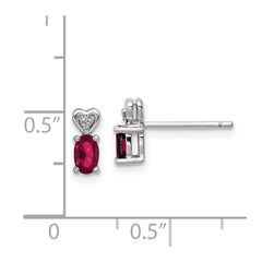 Sterling Silver Rhodium-plated Created Ruby & Diam. Earrings - 2