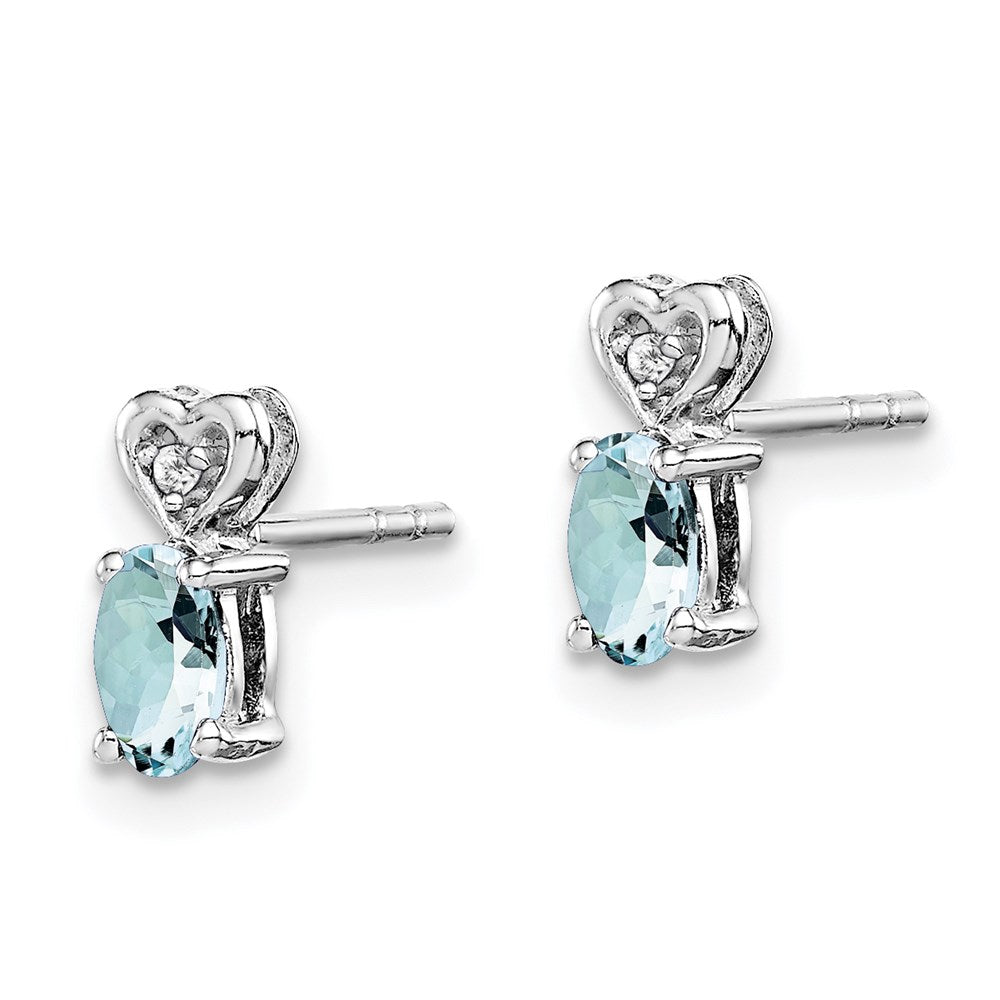 Sterling Silver Rhodium-plated Aquamarine & Diam. Earrings - 3