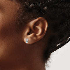 Sterling Silver Rhodium-plated Aquamarine & Diam. Earrings - 3