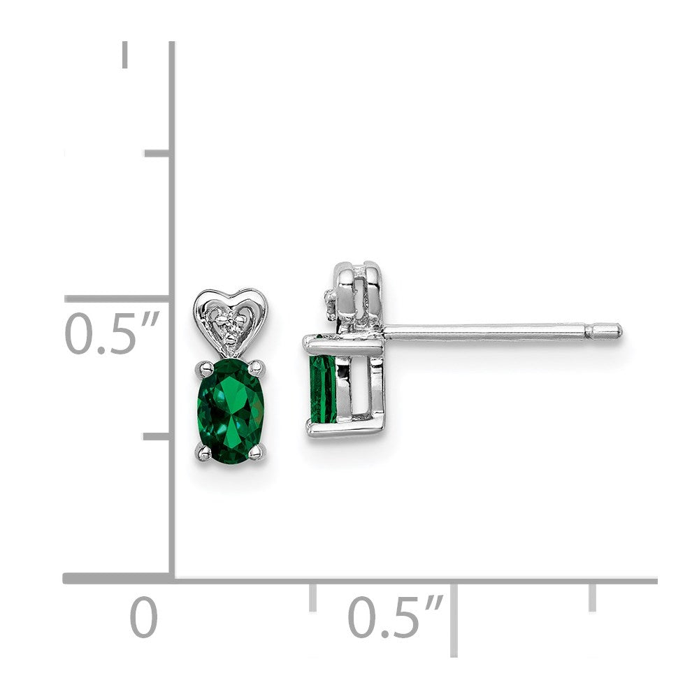 Sterling Silver Rhodium-plated Created Emerald & Diam. Earrings - 2