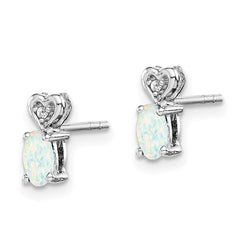 Sterling Silver Rhodium-plated Created Opal & Diam. Earrings - 5