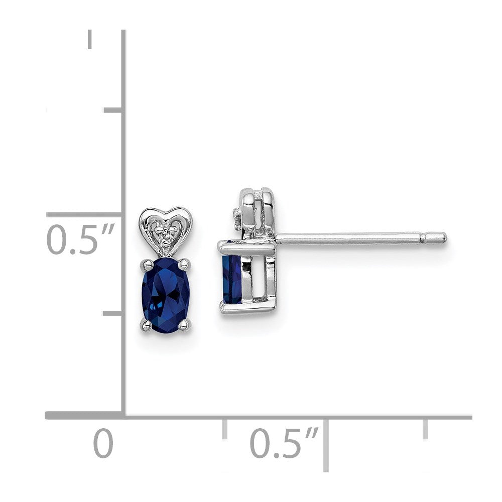 Sterling Silver Rhodium-plated Created Sapphire & Diam. Earrings - 3