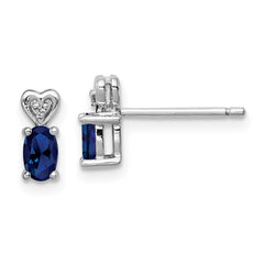 Sterling Silver Rhodium-plated Created Sapphire & Diam. Earrings - 3