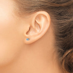 Sterling Silver Rhodium-plated 3mm Round Aquamarine Post Earrings