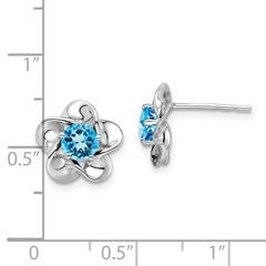 Sterling Silver Rhodium-plated Floral Blue Topaz Post Earrings - 2