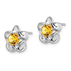Sterling Silver Rhodium-plated Floral Citrine Post Earrings - 2