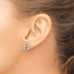 Sterling Silver Rhodium-plated Floral Citrine Post Earrings - 2