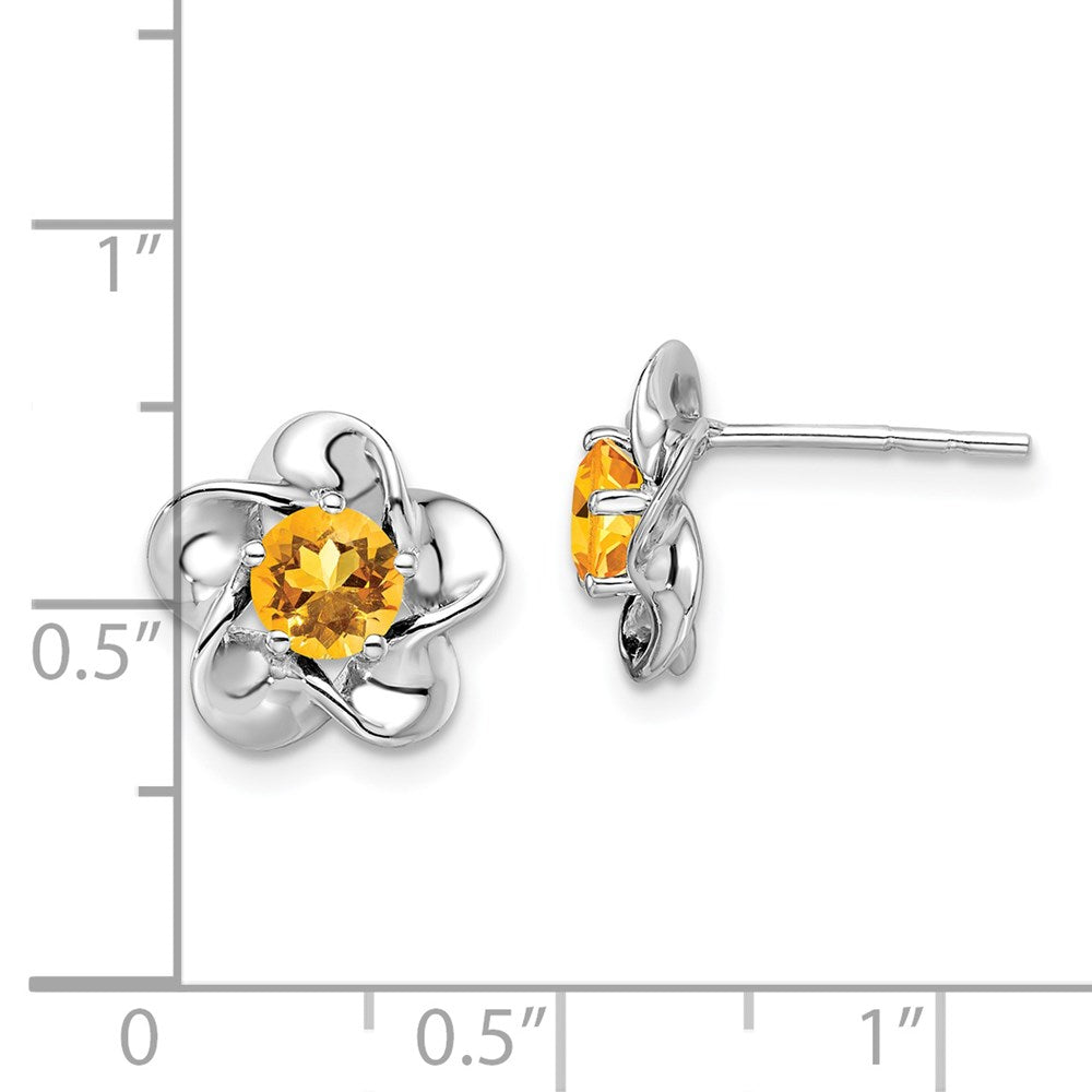 Sterling Silver Rhodium-plated Floral Citrine Post Earrings - 2