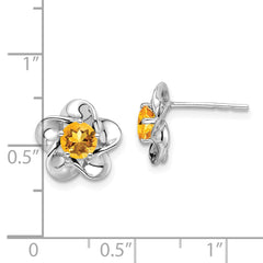Sterling Silver Rhodium-plated Floral Citrine Post Earrings - 2