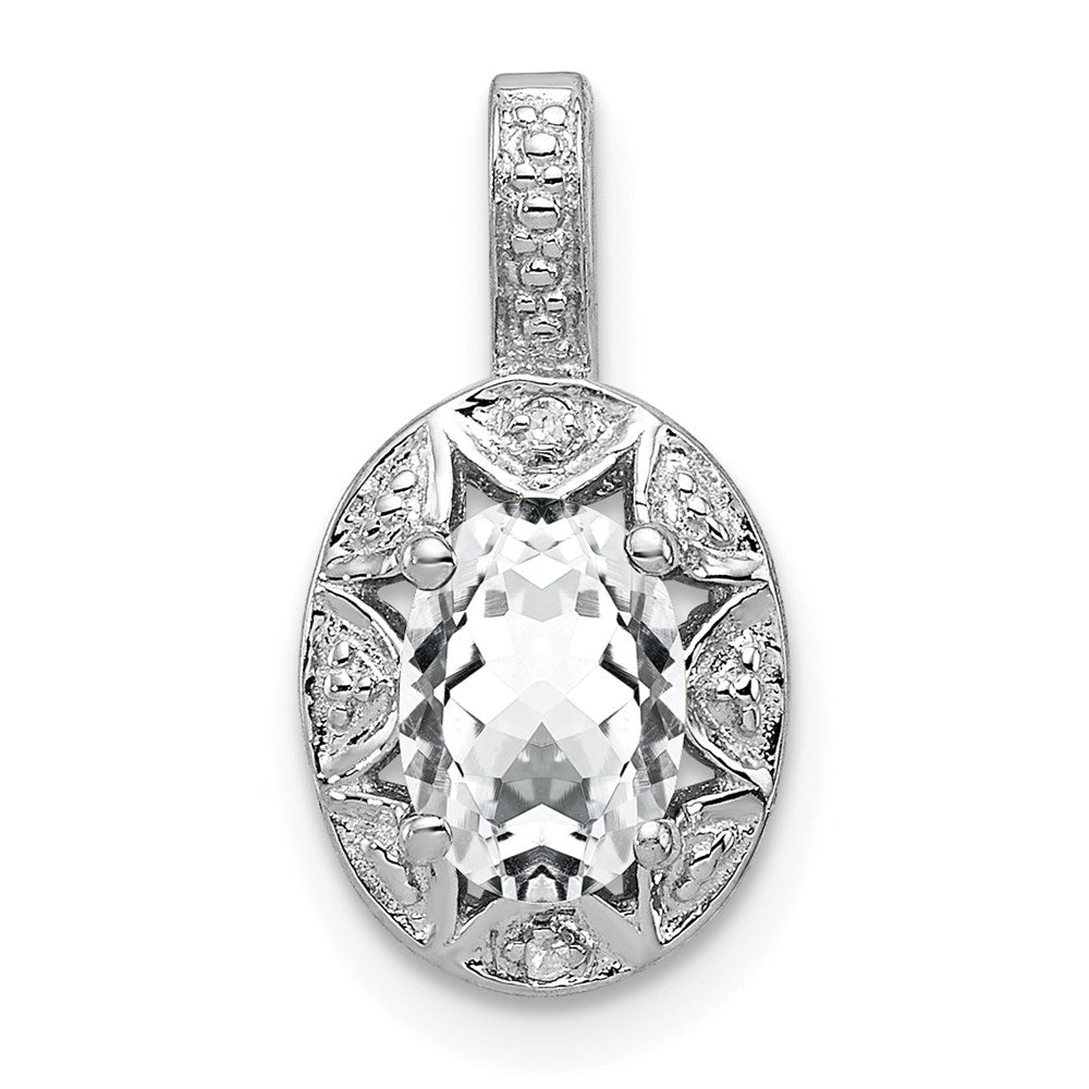 Sterling Silver Rhodium-plated Diam. & White Topaz Pendant - 2