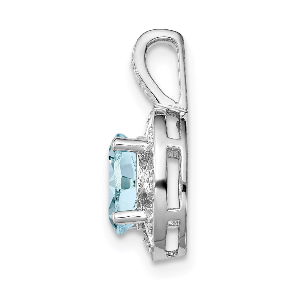 Sterling Silver Rhodium-plated Diam. & Aquamarine Pendant