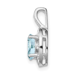 Sterling Silver Rhodium-plated Diam. & Aquamarine Pendant