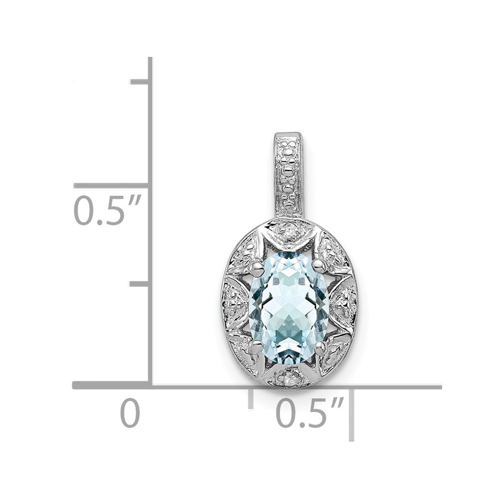 Sterling Silver Rhodium-plated Diam. & Aquamarine Pendant