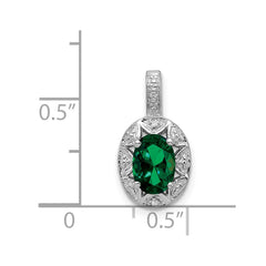 Sterling Silver Rhodium-plated Diam. & Created Emerald Pendant - 3