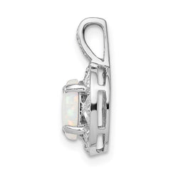 Sterling Silver Rhodium-plated Diam. & Created Opal Pendant - 2