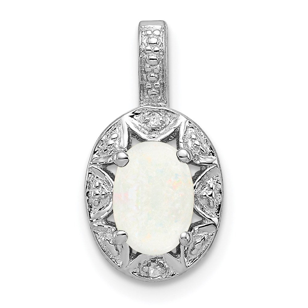 Sterling Silver Rhodium-plated Diam. & Created Opal Pendant - 2