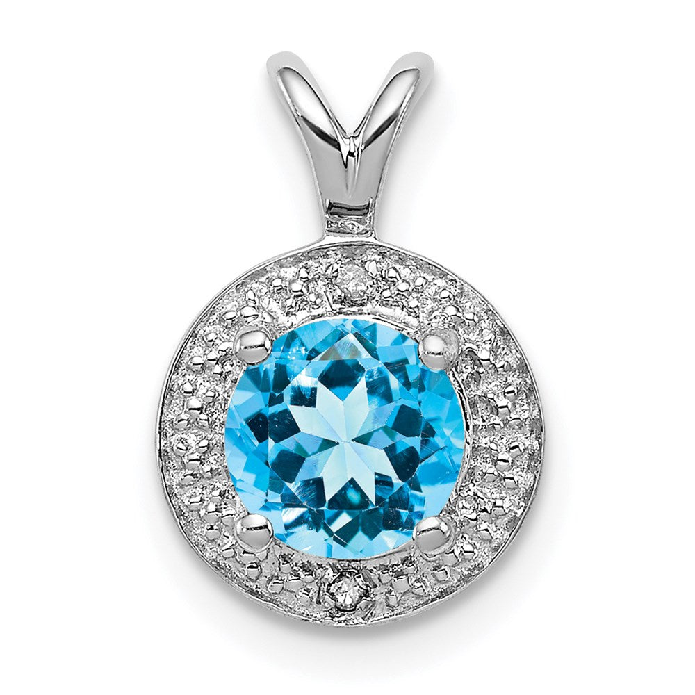 Sterling Silver Rhodium-plated Diam. & Blue Topaz Pendant - 2