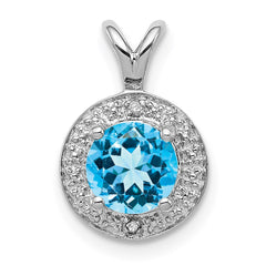 Sterling Silver Rhodium-plated Diam. & Blue Topaz Pendant - 2