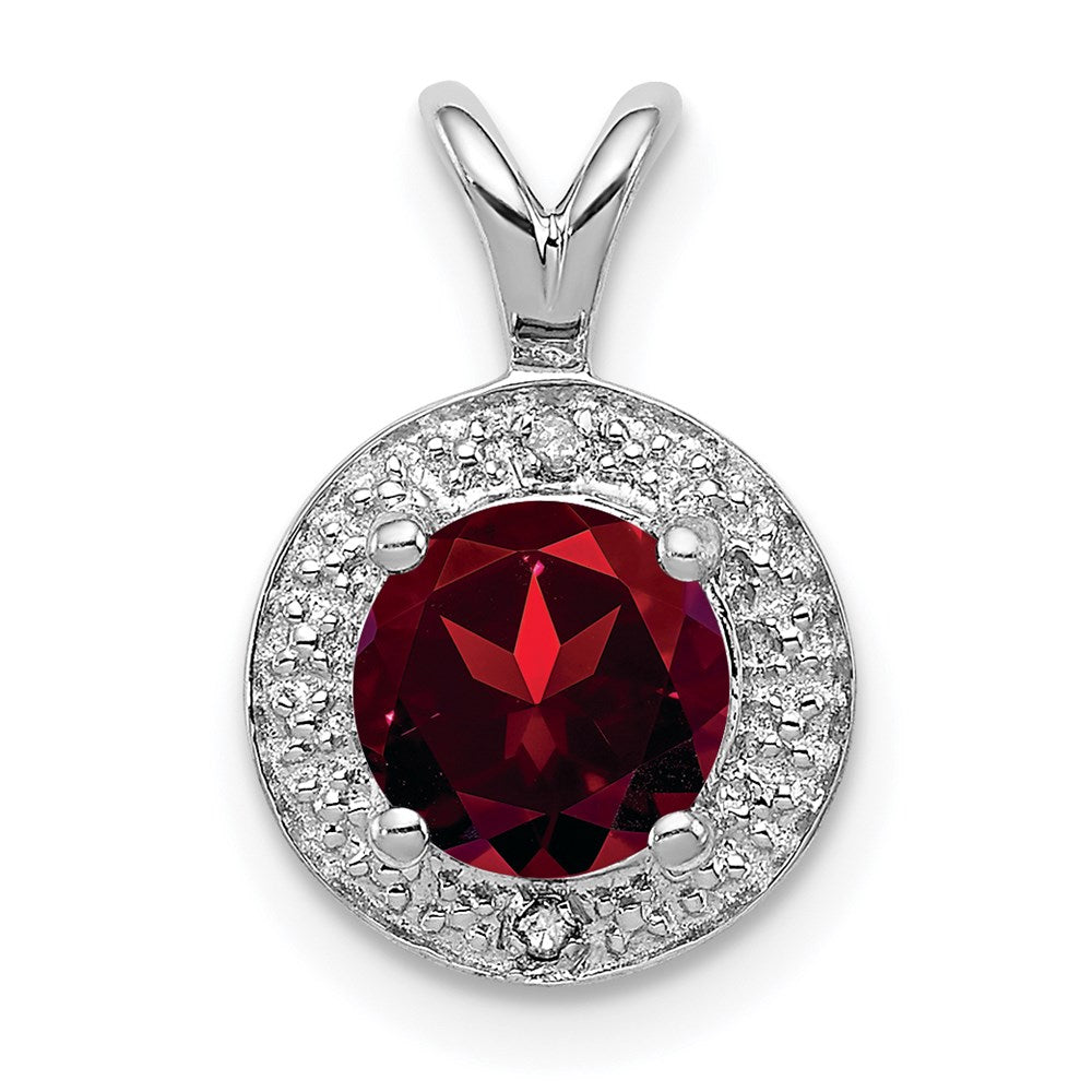 Sterling Silver Rhodium-plated Diam. & Garnet Pendant - 2