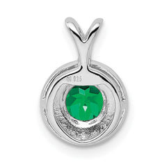 Sterling Silver Rhodium-plated Diam. & Created Emerald Pendant