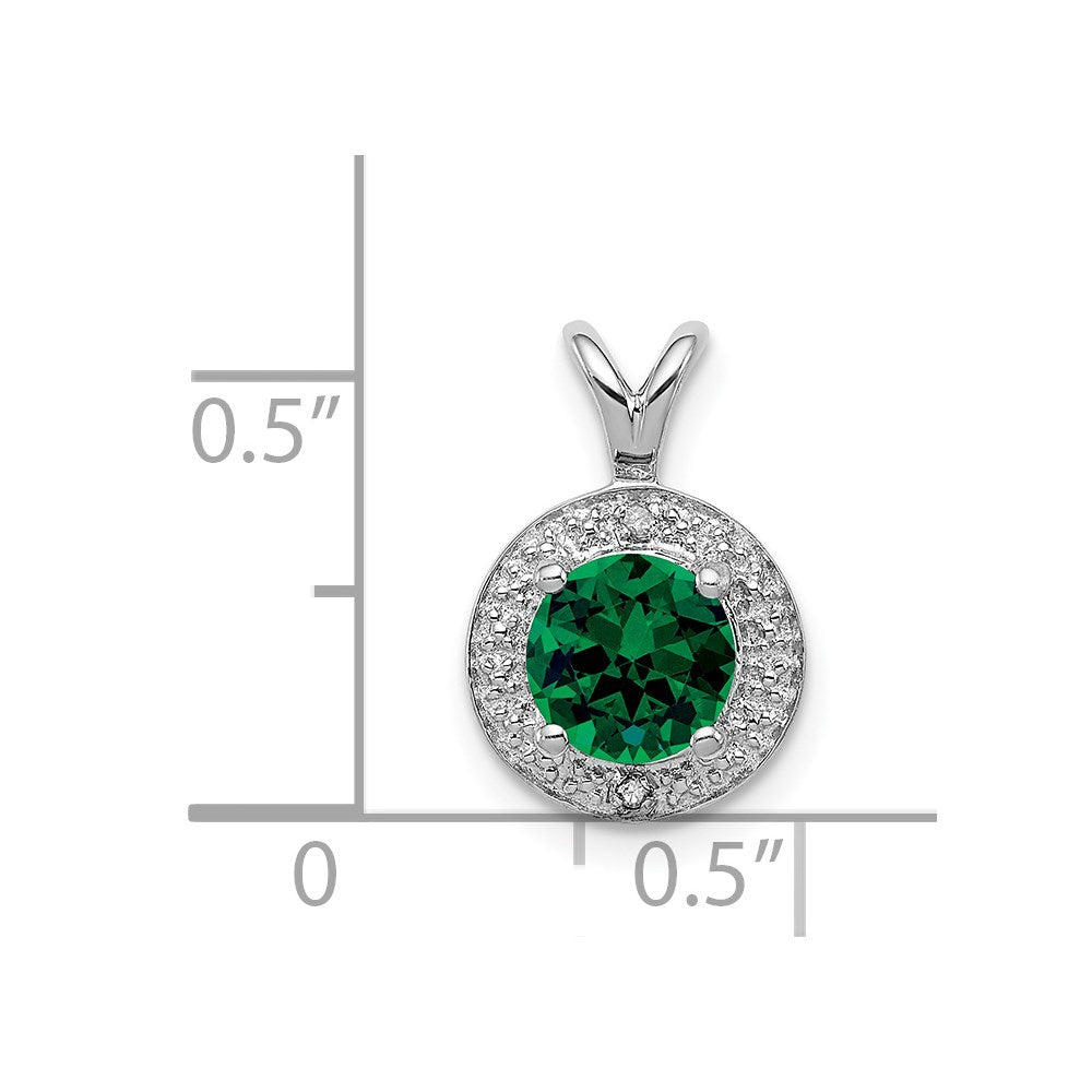 Sterling Silver Rhodium-plated Diam. & Created Emerald Pendant