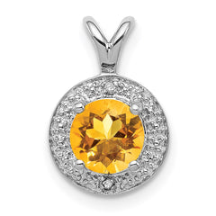 Sterling Silver Rhodium-plated Diam. & Citrine Pendant - 2