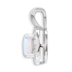 Sterling Silver Rhodium-plated Diam. & Created Opal Pendant - 3
