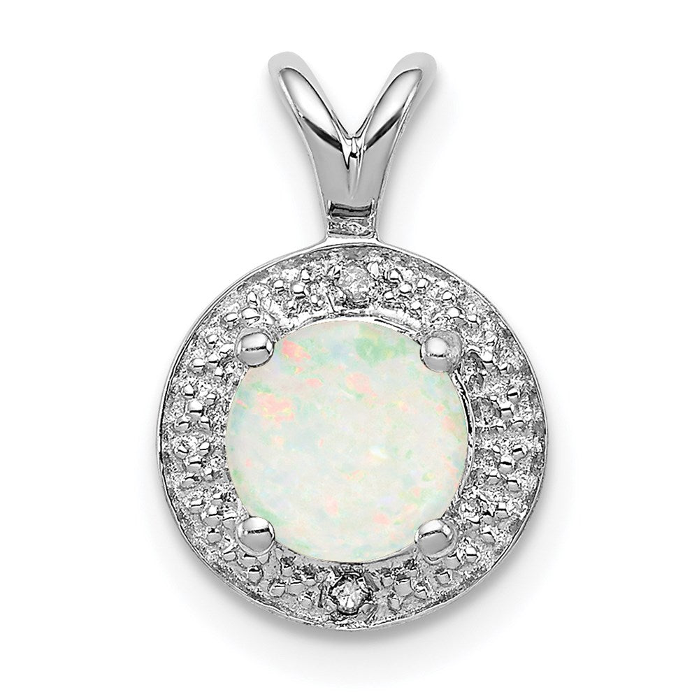 Sterling Silver Rhodium-plated Diam. & Created Opal Pendant - 3