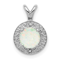 Sterling Silver Rhodium-plated Diam. & Created Opal Pendant - 3
