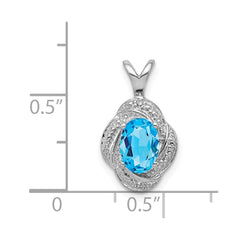 Sterling Silver Rhodium-plated Diam. & Blue Topaz Pendant - 3