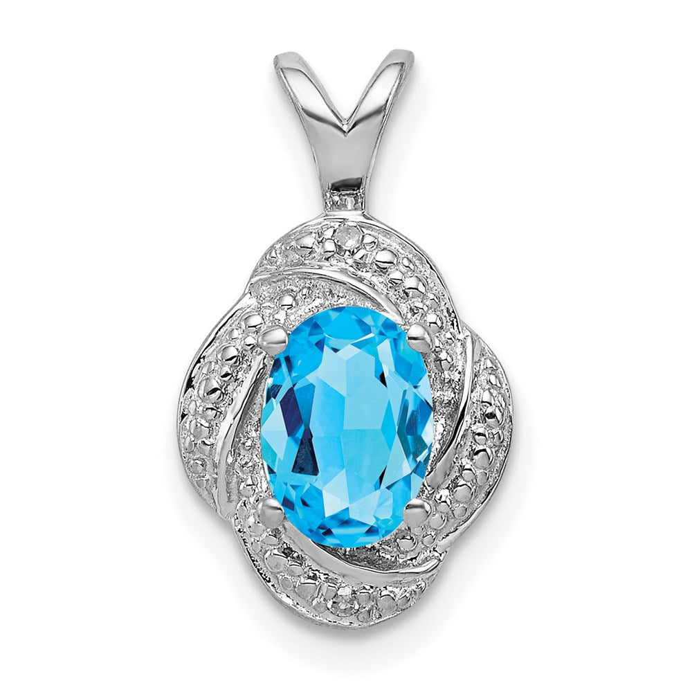 Sterling Silver Rhodium-plated Diam. & Blue Topaz Pendant - 3
