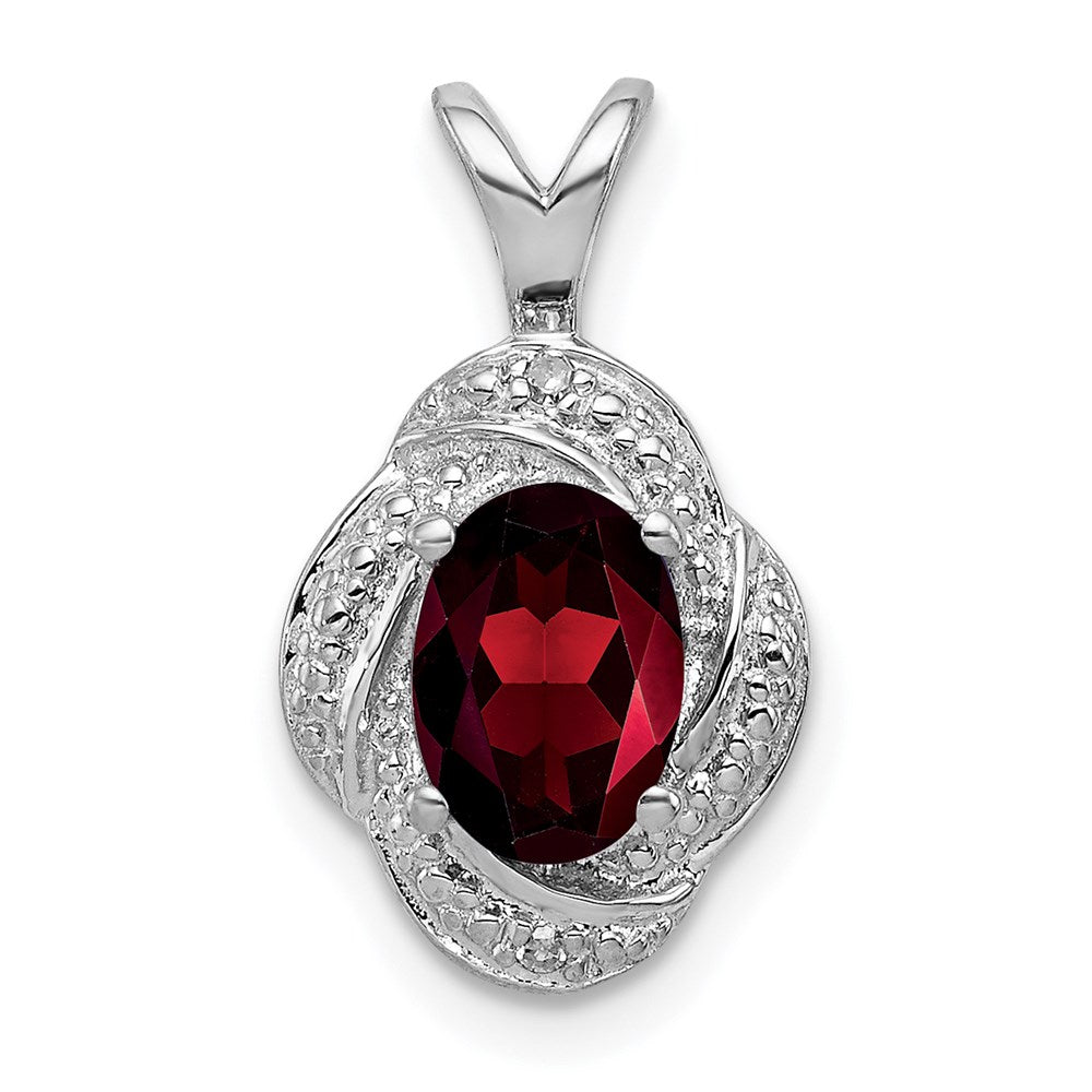 Sterling Silver Rhodium-plated Diam. & Garnet Pendant - 3