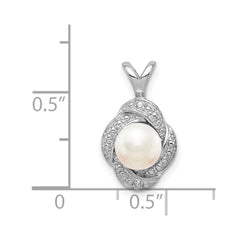 Sterling Silver Rhodium-plated Diam. & FW Cultured Pearl Pendant - 2