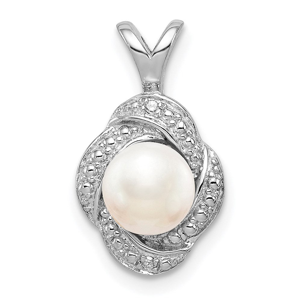 Sterling Silver Rhodium-plated Diam. & FW Cultured Pearl Pendant - 2