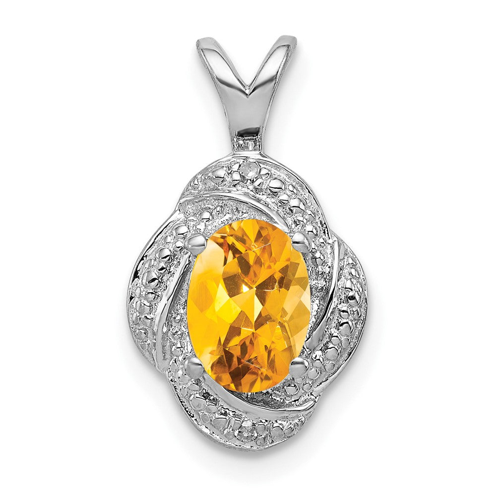 Sterling Silver Rhodium-plated Diam. & Citrine Pendant - 3